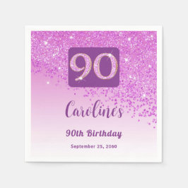 90:e födelsedag Söt Rosa Glitter Napkins Pappersservett