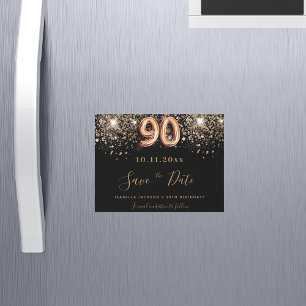 90:e födelsedag svart glitter spara datum magneter