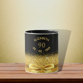 90:e födelsedag svart guld namn klassisk elegant mugg