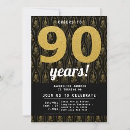 90:e födelsedag, svart och Guld Inbjudningar