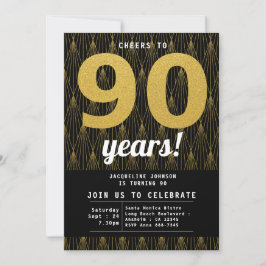 90:e födelsedag, svart och Guld Inbjudningar