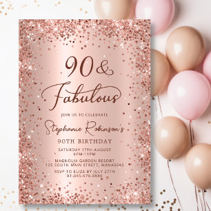 90:e födelsedag vid 90 och Fabulous Ro Guld Glitte Inbjudningar