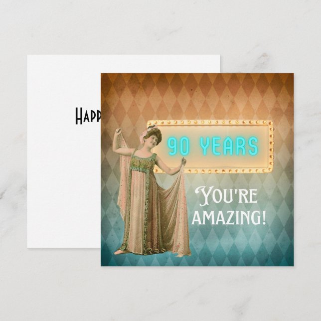 90:e födelsedag Vintage - platta födelsekort (Fram/baksida)