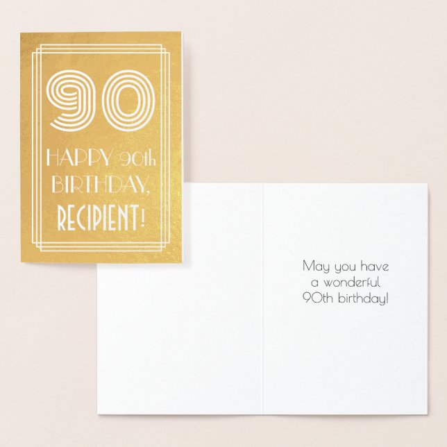 90:e födelsedagen - Art Deco Inspired Titta "90" + Folierat Kort (Display)