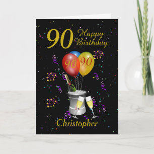 90:e födelsedagen Black Guld Sparkling Vin Kort