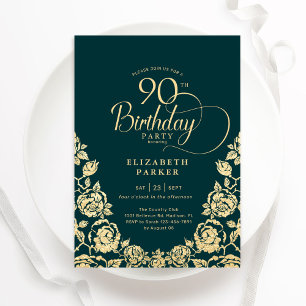 90:e födelsedagen Emerald Grönt Guld Ro Inbjudningar