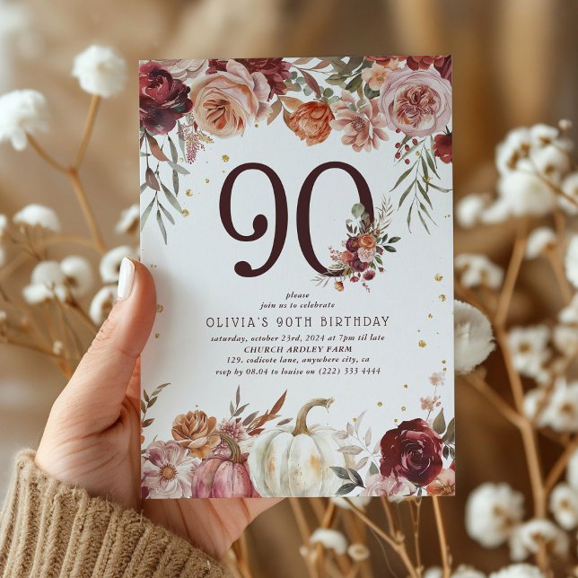 90:e födelsedagen för Boho Pumpkin Autumn Bloom Inbjudningar (Skapare uppladdad)
