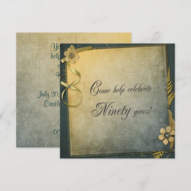 90:e födelsedagen Inbjudan (Fram/baksida)
