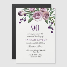 90:e födelsedagen Inbjudan: Elegant Plum Lila Ro Magnetisk Inbjudningskort