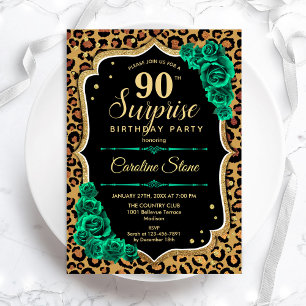 90:e födelsedagen - Leopard Black Guld Rosa Inbjudningar