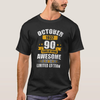 90:e födelsedagen Manar Vintage oktober 1932 90 år T Shirt