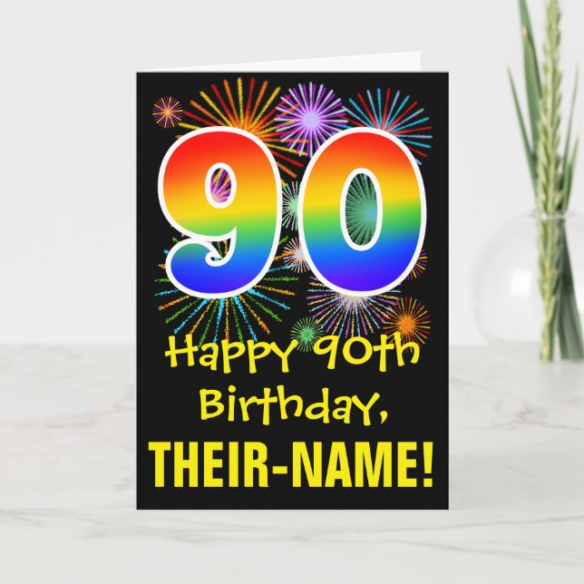 90:e födelsedagen: Roligt Fireworks Mönster + Rain Kort (Framsida)