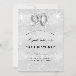 90:e födelsedagen silver glitter inbjudningar