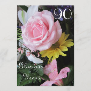90:e födelsedagfirande! - Rosa rosbukett Inbjudningar
