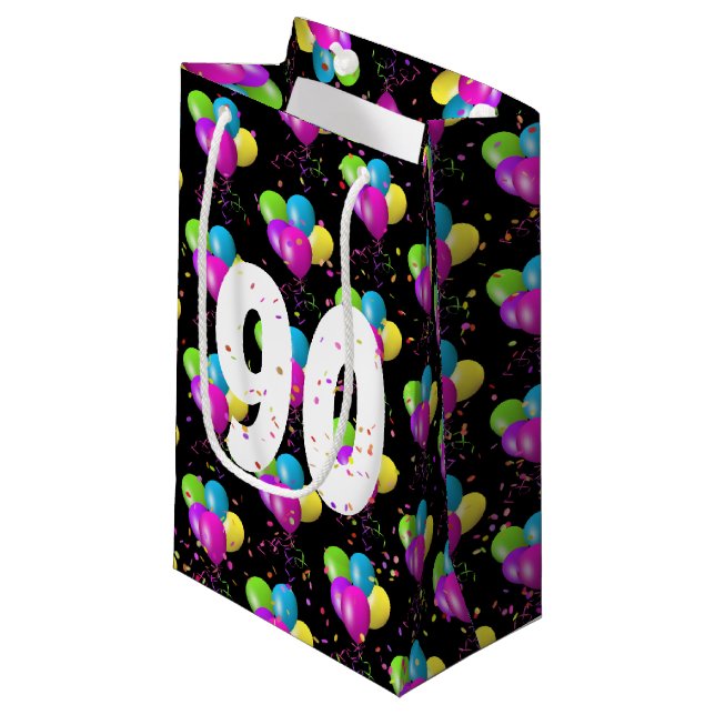 90:e födelsedagsballonger och konfetti småskalig g (Framsidan Vinklad)