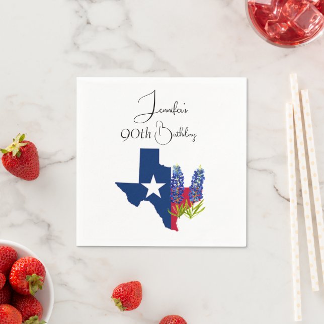90:e födelsedagsblånät Texas Ninetieth-Blommigten Pappersservett (Insitu)