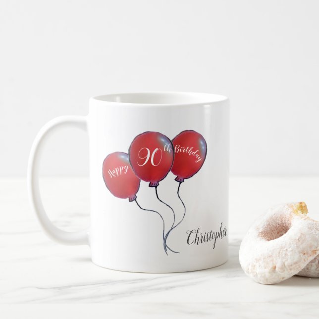 90:e födelsedagsfärgad ballonggåva kaffemugg (Med munk)