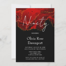 90:e Födelsedagsfest av röd och svart alkohol Bläc Inbjudningar