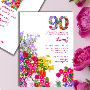 90:e födelsedagsfest, blommigt 90 inbjudningar