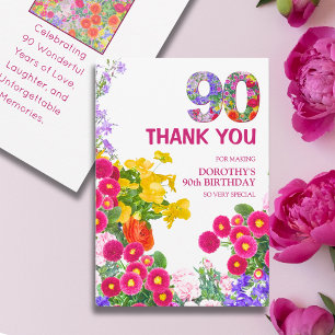 90:e födelsedagsfest-blommigt-buquet-kort tack kort