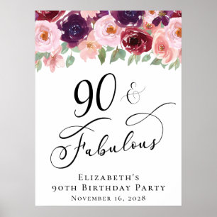 90:e Födelsedagsfest för Blommigt av elegant Poster