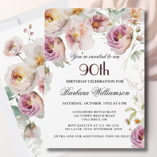 90:e Födelsedagsfest för Blommigt med elegant Inbjudningar