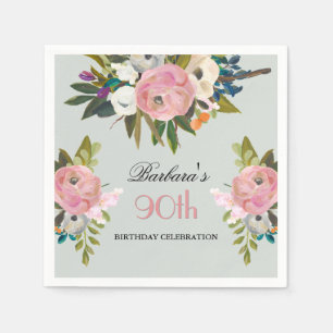 90:e Födelsedagsfest för Blommigt med handmålad el Pappersservett