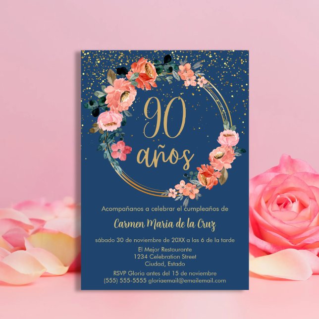 90:e Födelsedagsfest för den spanska Blommigten Bl Inbjudningar (Skapare uppladdad)