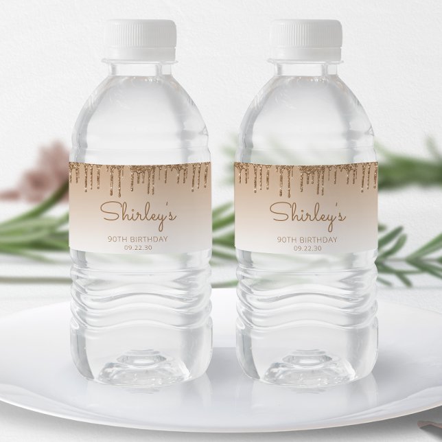 90:e Födelsedagsfest för drivning av chic Glitter Vattenflaskor Etikett (Skapare uppladdad)