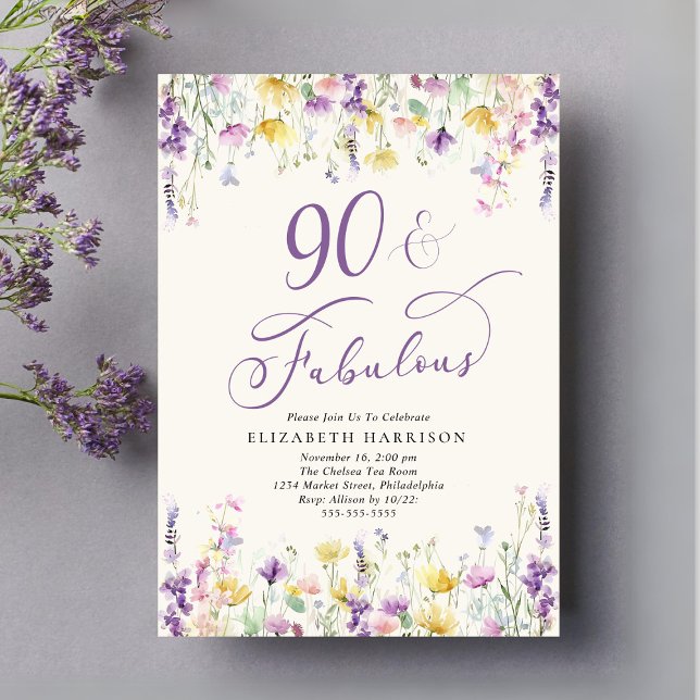 90:e Födelsedagsfest för elegant av Wildblommans v Inbjudningar (Skapare uppladdad)