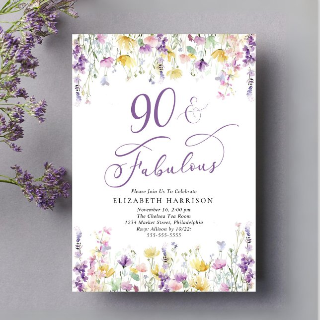 90:e Födelsedagsfest för elegant av Wildblommans v Inbjudningar (Skapare uppladdad)