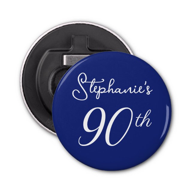 90:e Födelsedagsfest för elegant - marin blå monog Flasköppnare (Framsidan)