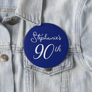 90:e Födelsedagsfest för elegant - marin blå monog Knapp