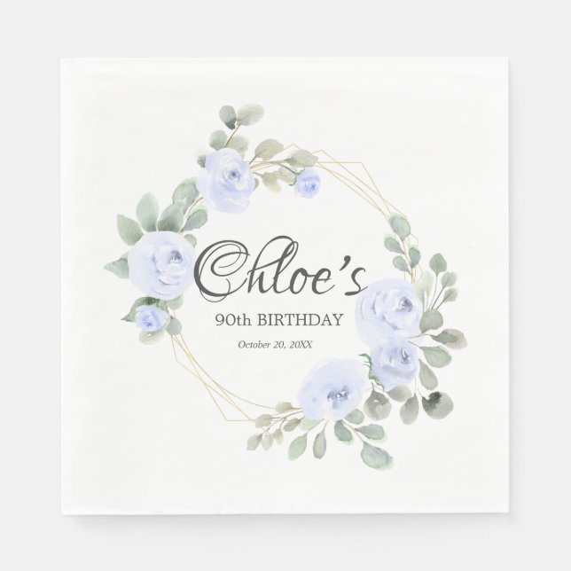 90:e Födelsedagsfest för Eucalyptus Blue Ro Blommi Pappersservett (Framsidan)