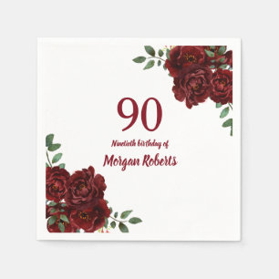 90:e Födelsedagsfest för Romantic Burgundy Röd ros Pappersservett