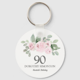 90:e Födelsedagsfest för Rosa ros eukalyptus Nyckelring