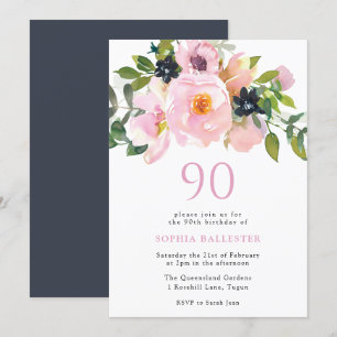 90:e Födelsedagsfest för vattenfärgsblommor Inbjudningar