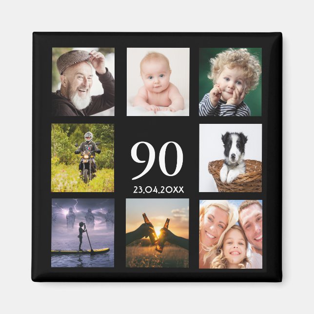 90:e födelsedagsfest fotokollage, svart magnet (Framsidan)