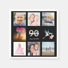 90:e födelsedagsfest fotokollage svart pappersservett