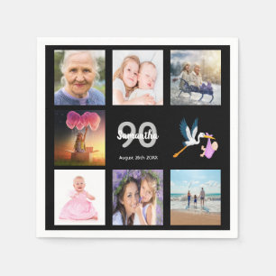 90:e födelsedagsfest fotokollage svart pappersservett