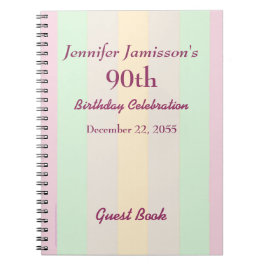 90:e Födelsedagsfest Guest Bok Pastel Rand Anteckningsbok Med Spiral