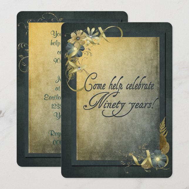 90:e Födelsedagsfest inbjudan (Fram/baksida)