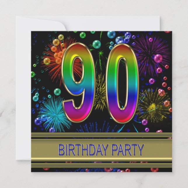 90:e Födelsedagsfest inbjudan med bubblor (Framsida)