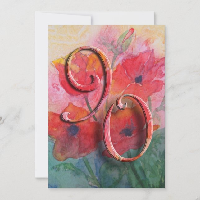 90:e födelsedagsfest inbjudan - vallmor (Framsida)