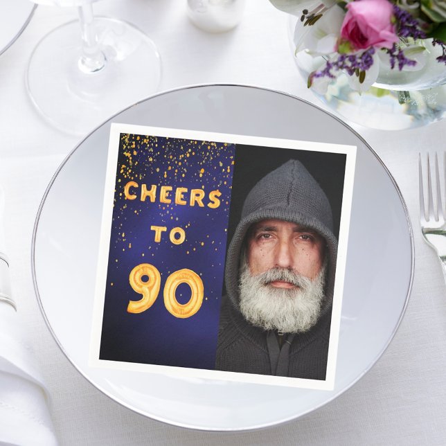 90:e födelsedagsfest, marinblått guld fotoman pappersservett (Skapare uppladdad)