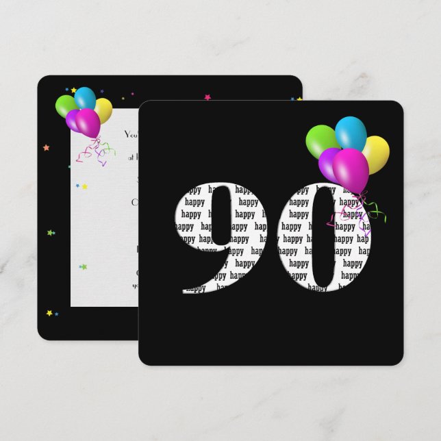 90:e Födelsedagsfest med ballong Inbjudningar (Fram/baksida)