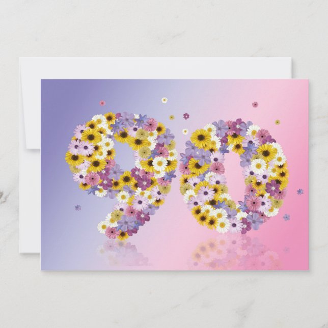 90:e Födelsedagsfest, med blomstrat brev Inbjudningar (Framsida)