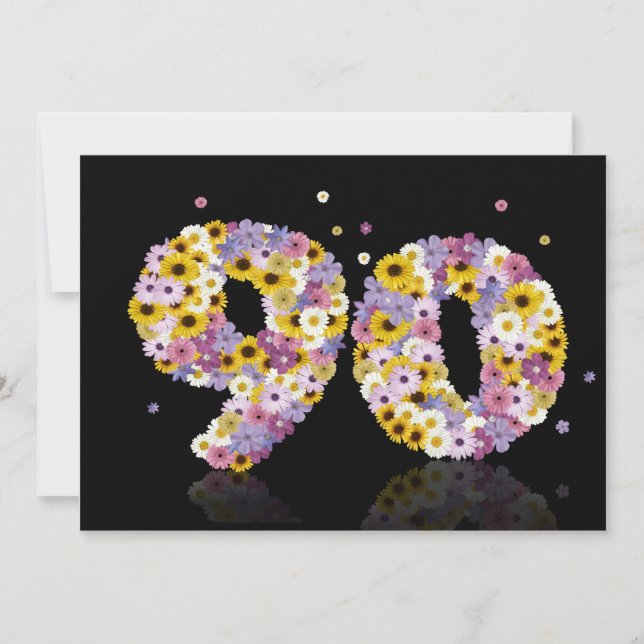 90:e Födelsedagsfest, med blomstrat brev Inbjudningar (Framsida)
