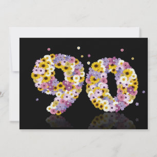 90:e Födelsedagsfest, med blomstrat brev Inbjudningar