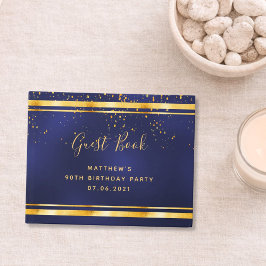 90:e Födelsedagsfest mörk blått guld-konfetti Gästböcker